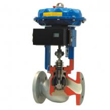 Pneumatic cage guided control valve