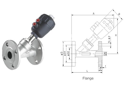 Pneumatic actuated angle seat valve